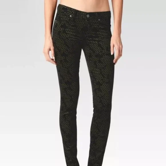 Paige USA NEW Velvet Verdugo Honeycomb Ultra Skinny Jeans Black Gold Womens 🎉HP - Picture 3 of 15